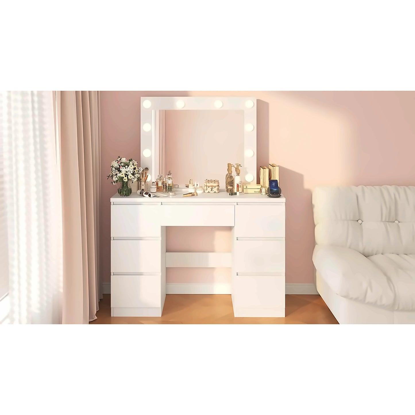 coiffeuse avec miroir LED