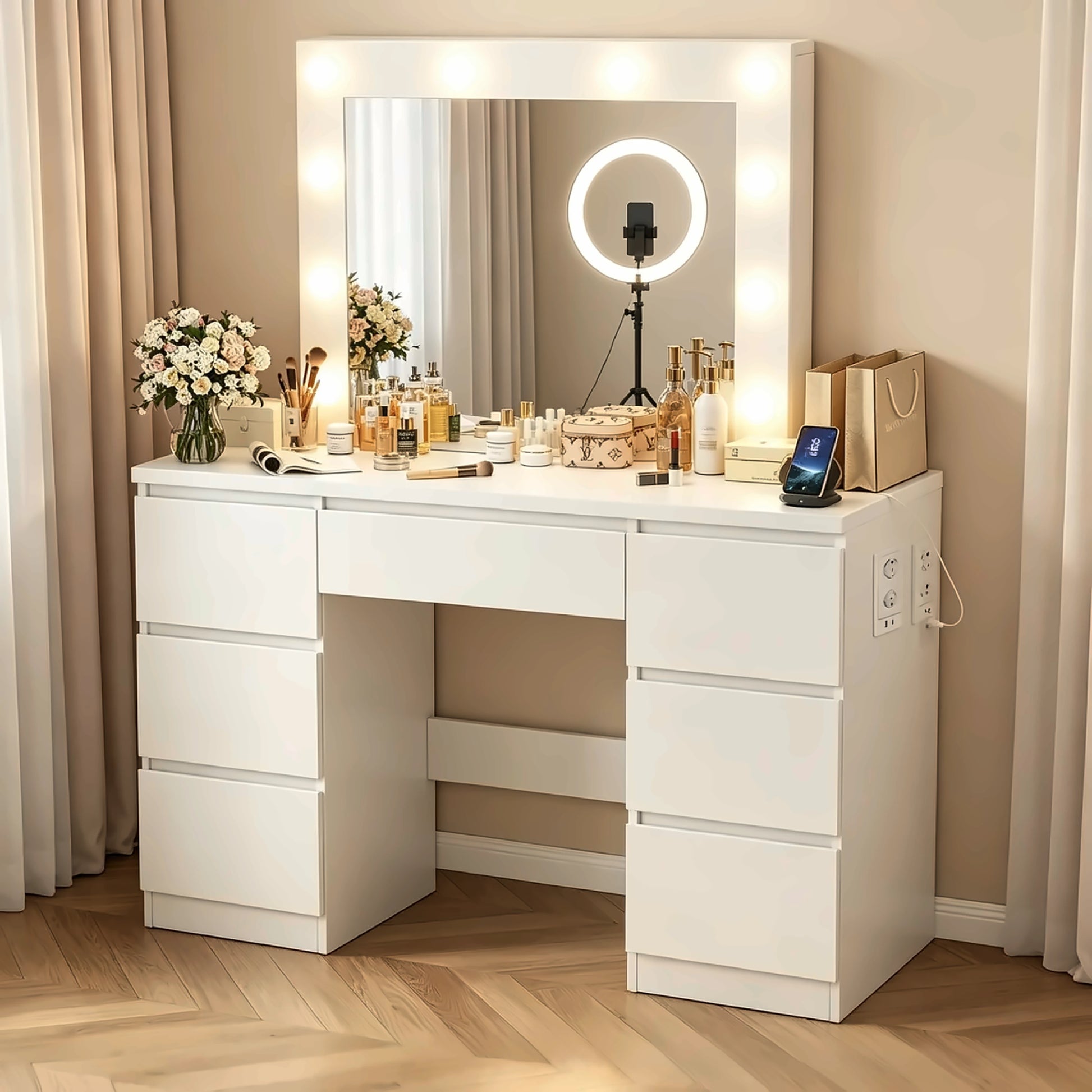 coiffeuse avec miroir LED