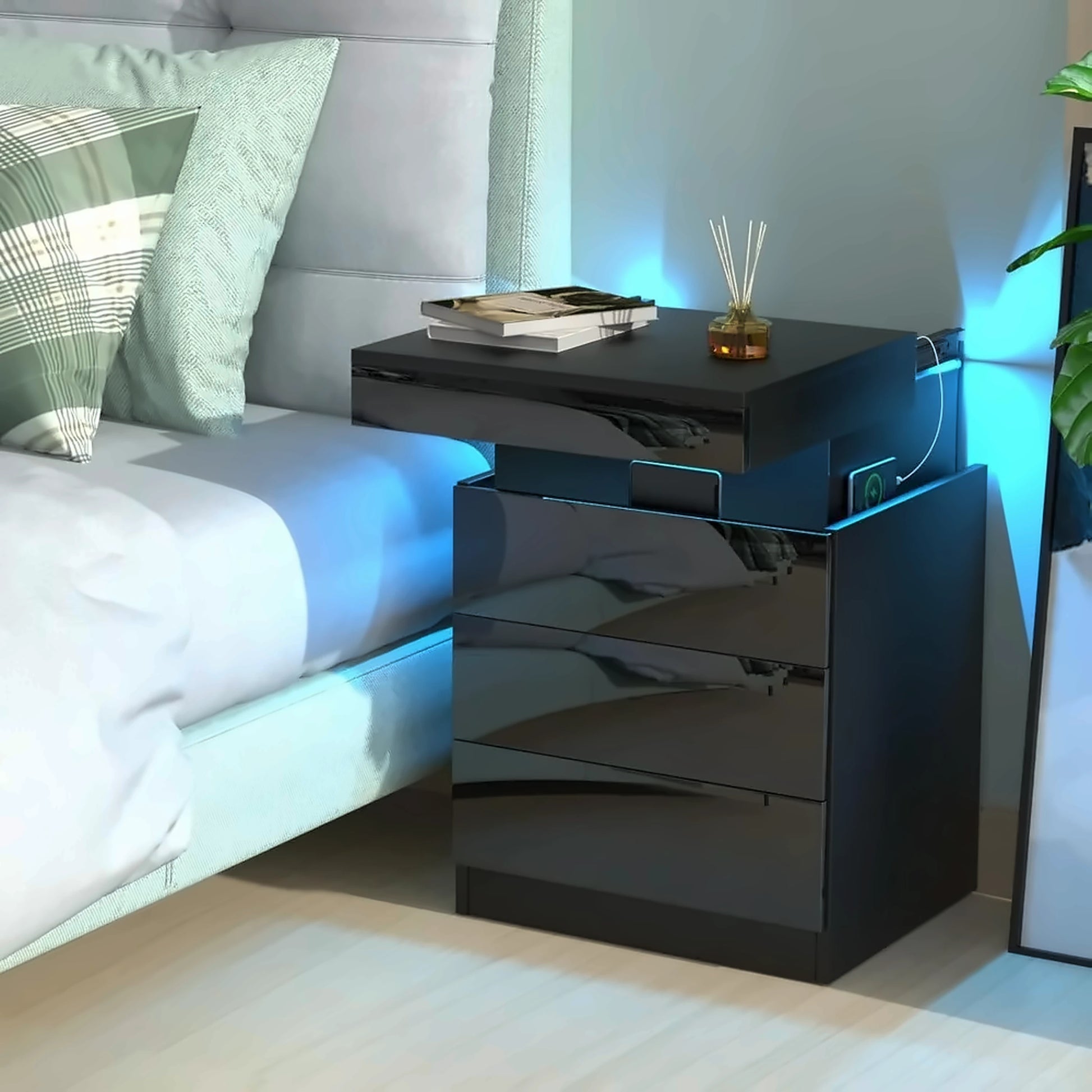 table de chevet avec station de charge