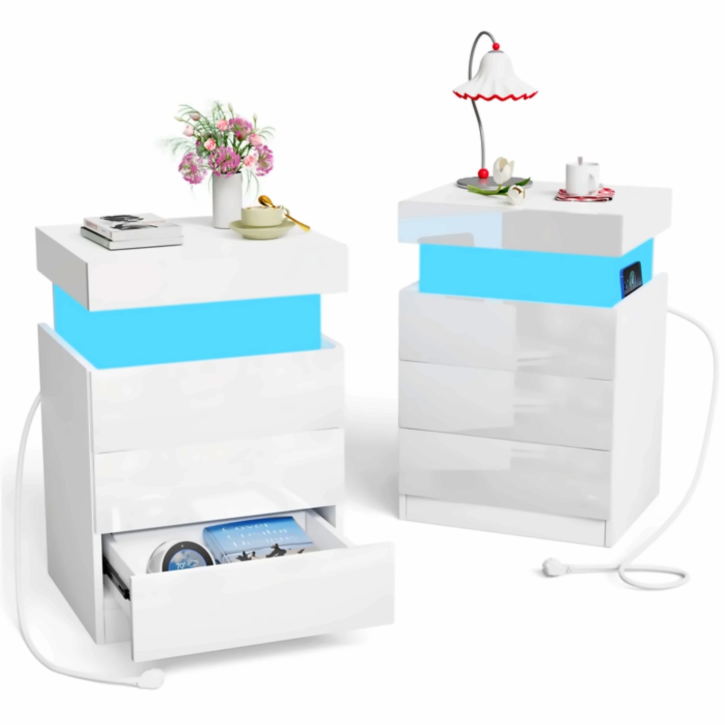 table de chevet avec station de charge